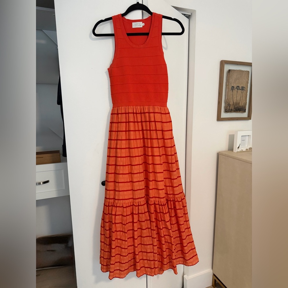 Tanya Taylor Orange Striped Maxi Dress